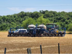 soybean planter following wheat harvest