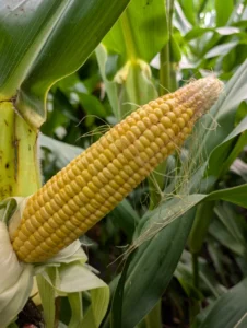 Corn ear with kernels starting to dent as they dry down and convert sugars to starches